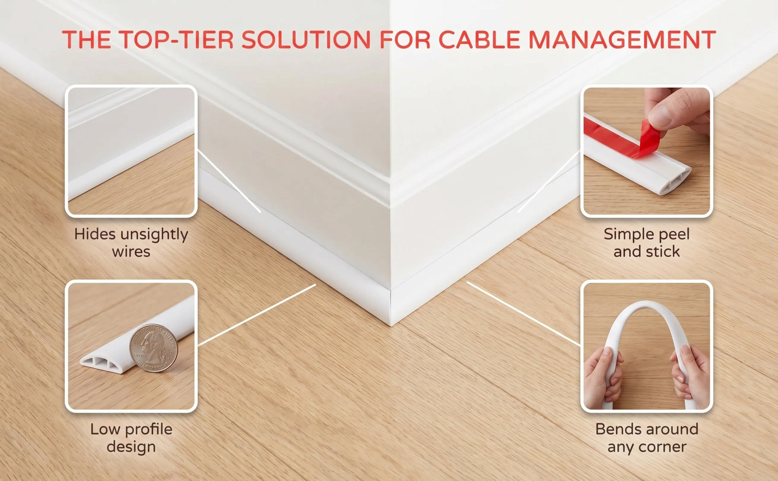 PVC Soft Wire Duct Self Adhesive Cable Floor Cover Cord Organizer Fixture Floor Extension Cord Protector Cable Management Wire
