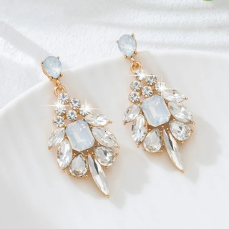 Luxurious Sparkling Droplet Shaped Geometric Inlaid Zircon Earrings, Women's Heavy Industry Design Banquet Party Jewelry Gifts