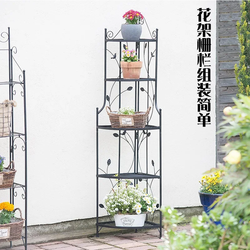Multi-layer shelf terrace wrought iron flower stand, balcony courtyard pot stand, floor-to-ceiling flower stand, clear inventory