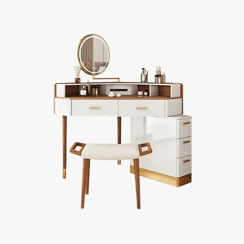 Modern Design White Corner coiffeuse avec miroir led Make up Wooden Dressing Table with Mirror