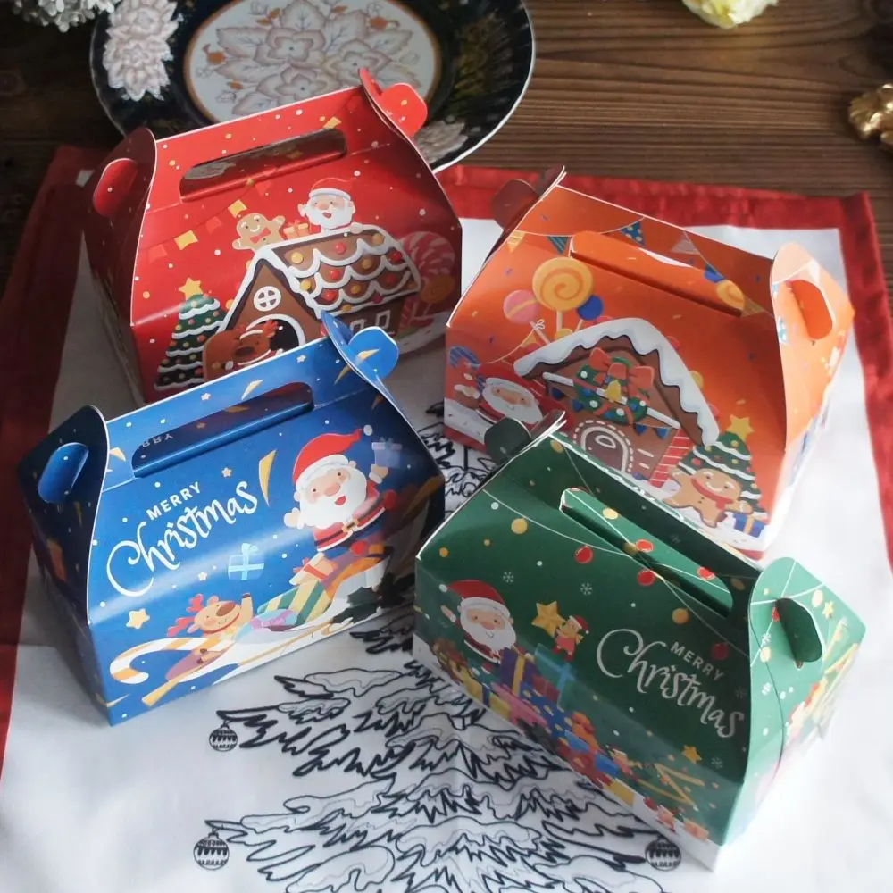 

12pcs Christmas Santa Have A Party Paper Box with Handle Candy Chocolate Soap Candle Cookie Little Gift Packaging
