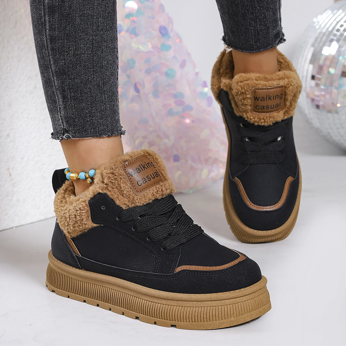 

Winter Women Boots Fashion Casual Ankle Boots Plush Warm Winter Boot Winter High-top Cotton Shoes Outdoor Non Slip Platform Boot