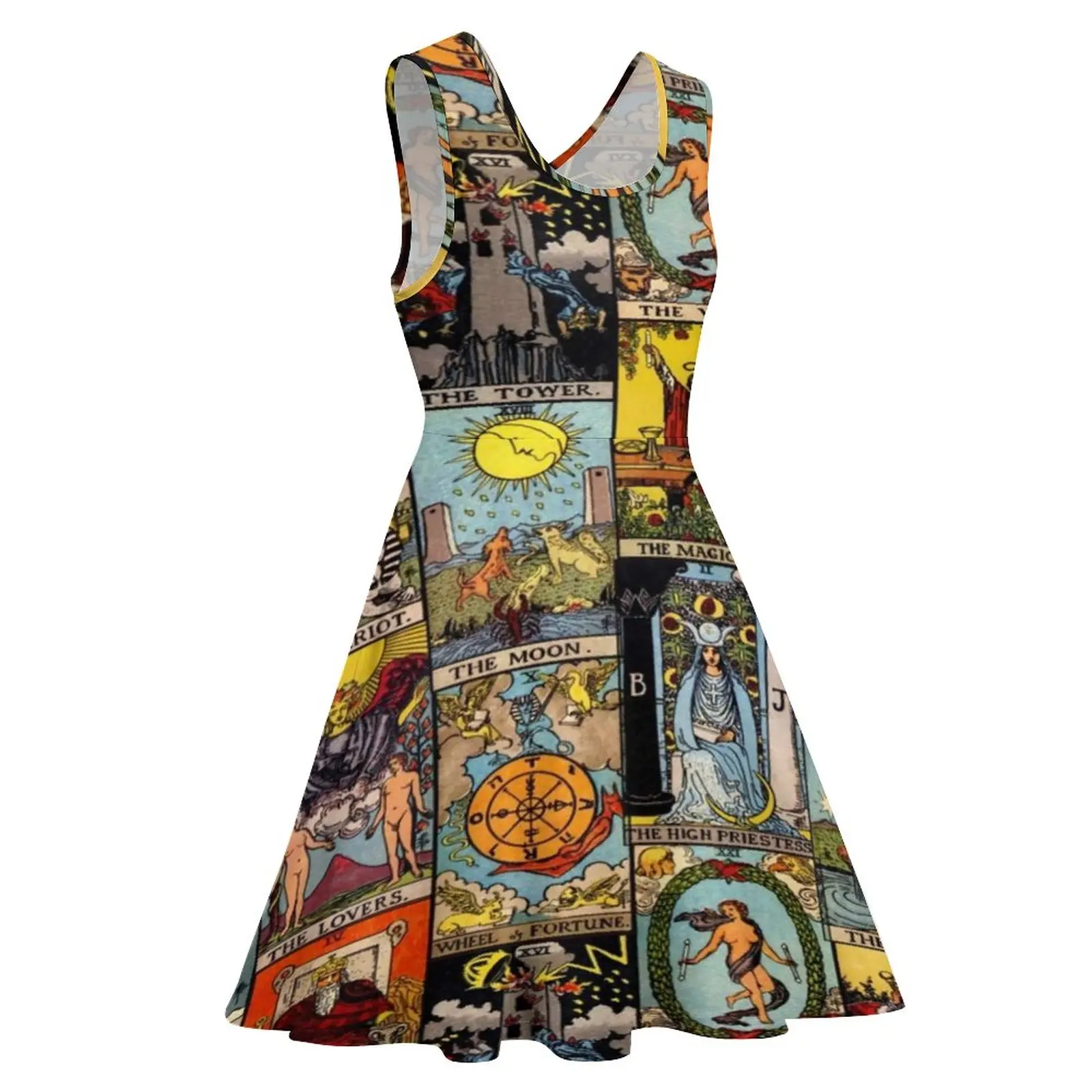 Vintage Baju Moon แขนกุด Tarot Art Collage Street สวมใส่ฤดูร้อน Ladies เซ็กซี่รูปแบบสเก็ตชุด