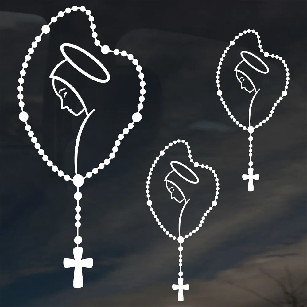 3Pcs Waterproof PET Rosary Mary Vinyl Decal, Christian Religious Sticker Set for Car, Truck, Tablet, Tumbler & Phone Decor