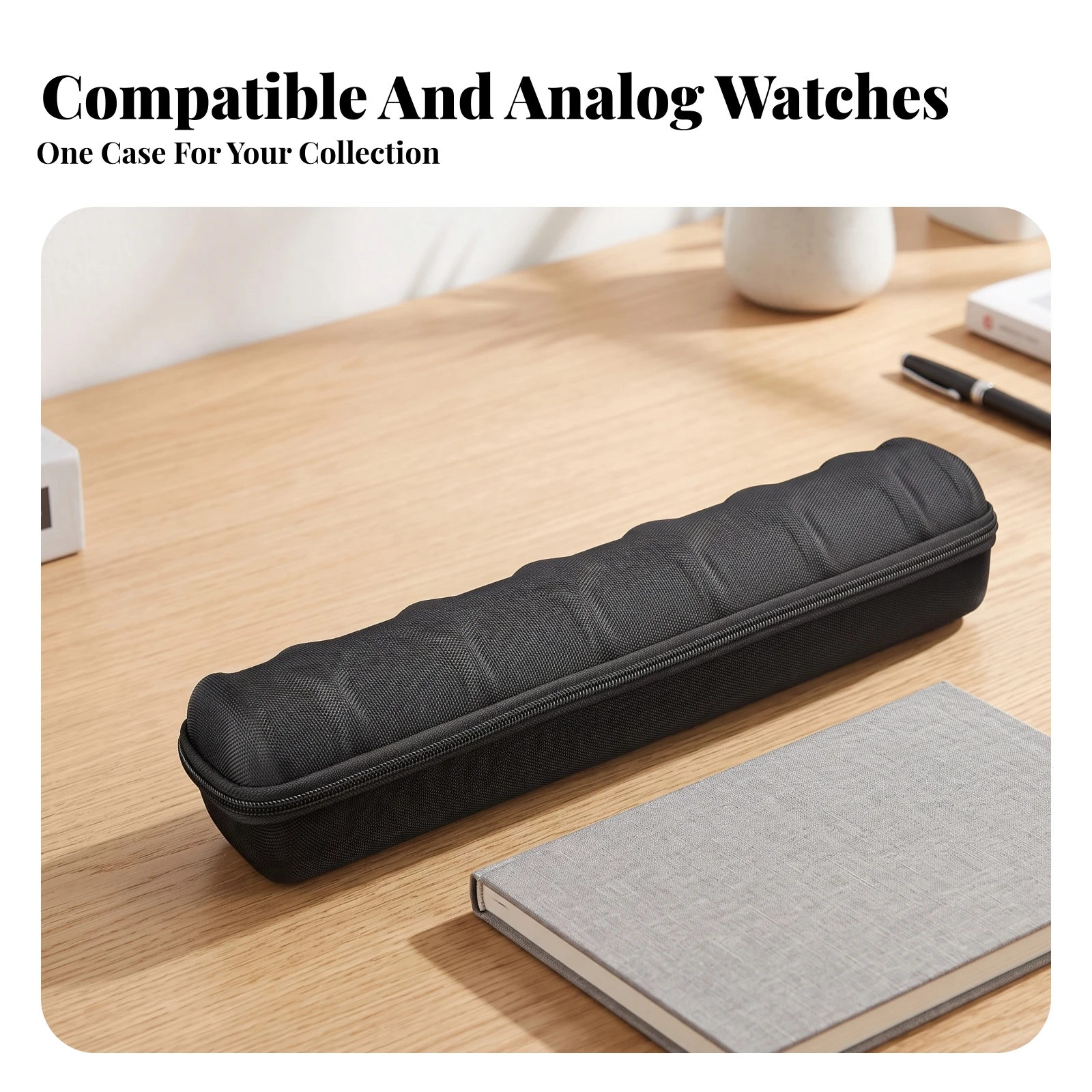 6-Slot Watch Case Zippered Watch Box with Six Slots Compact Stylish for Travelers, Travel, Business Trips