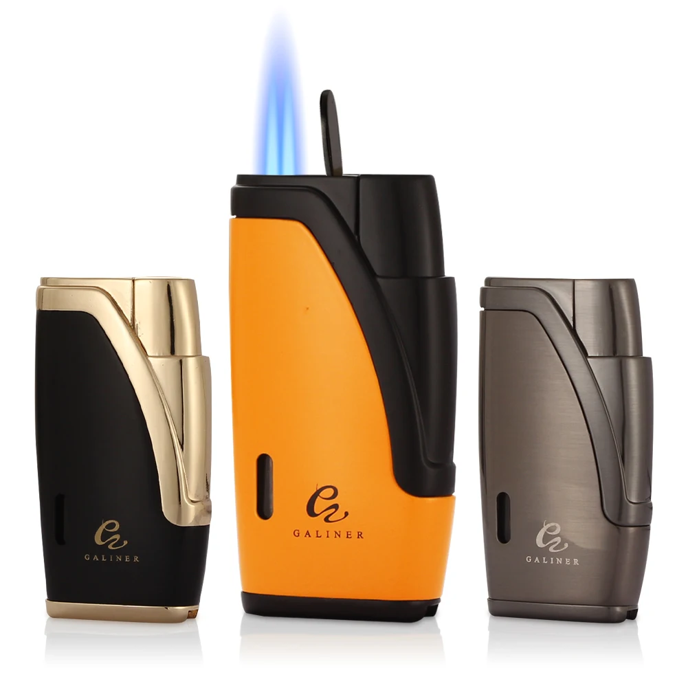 

2 Torch Cigar Lighter Pocket Gas Lighters Windproof Refillable Cigar Accessories Gadgets With Gift Box