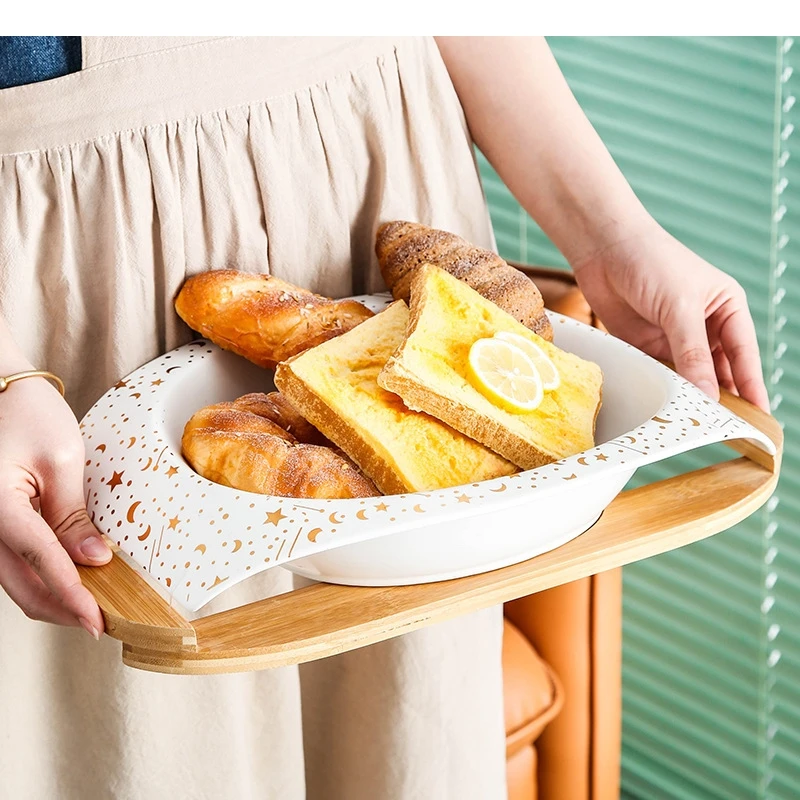 Nordic Ceramic Plate with Wooden Frame Hotel Restaurant Featured Cooking Dishes Family Dinner Desserts Steak Tableware