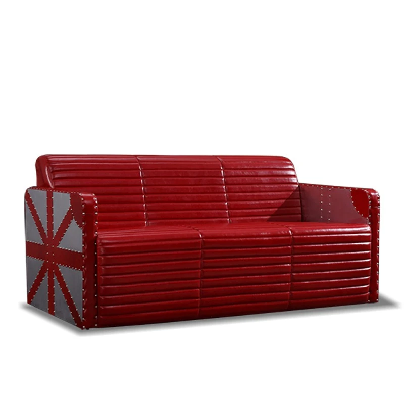 Medieval leather sofa, living room double triple retro sofa