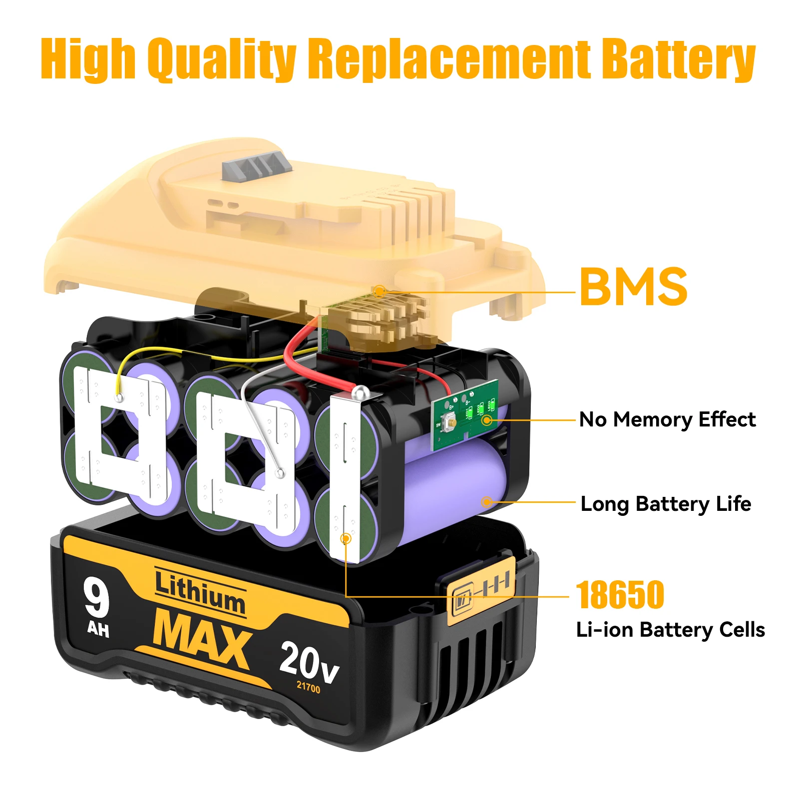 For Dewalt 20V Battery For Dewalt DCB200 Replacement Battery 3.0Ah/6.0Ah/9.0Ah Li-ion Batteries For Dewalt DCB200 DCB101 DCB115