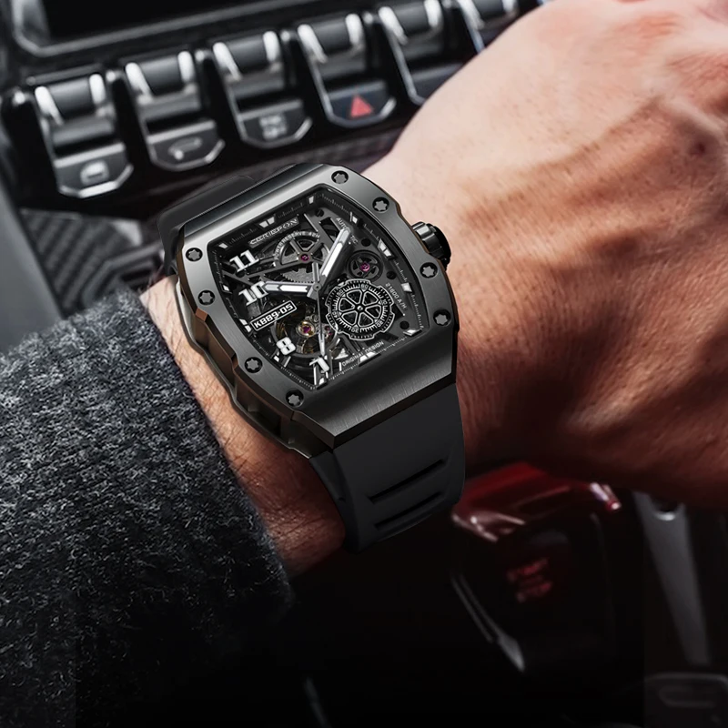 أعلى العلامة التجارية الأصلية ساعة أوتوماتيكية للرجال الراقية الفاخرة الجوف خارج كرونوغراف مقاوم للماء رجالي ساعات آلية ساعة Reloj