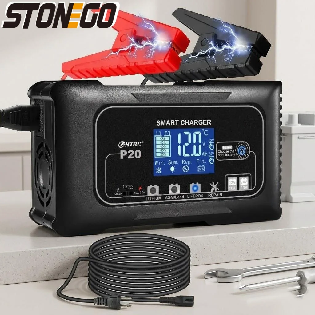 

12V24V 20A LCD Pulse Repair Charger ATV Motorcycle Lead Acid AGM Gel Lithium Battery Charger