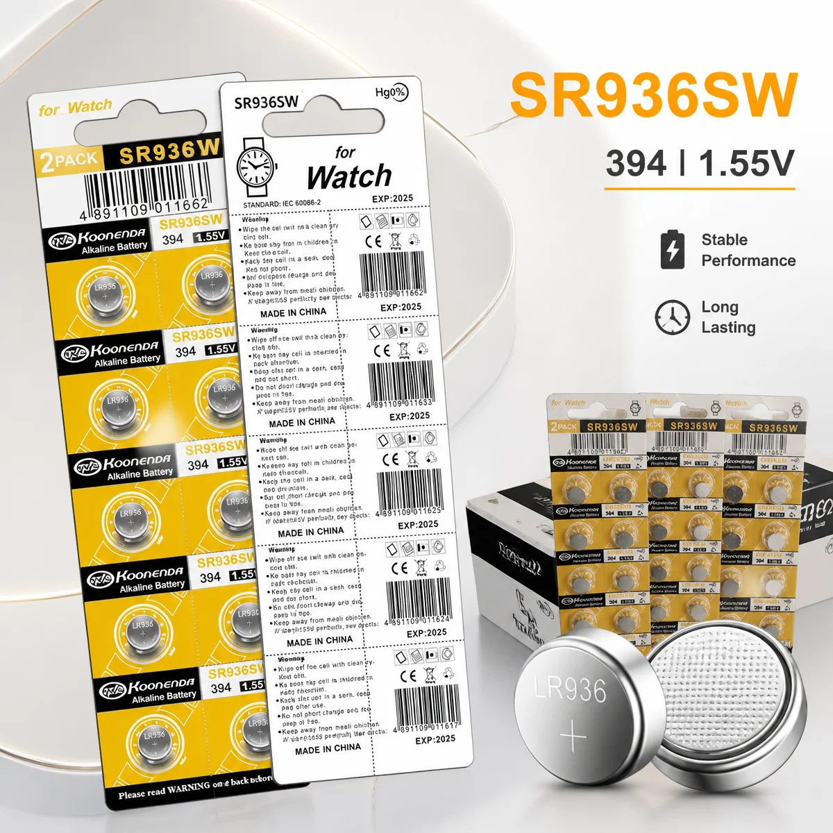 Batería de Repuesto Tipo Botón AG9 LR936 SR936SW 1.55V, Batería de Moneda 394 194 CX194 G9A L936F para Relojes, Juguetes y Controles Remotos