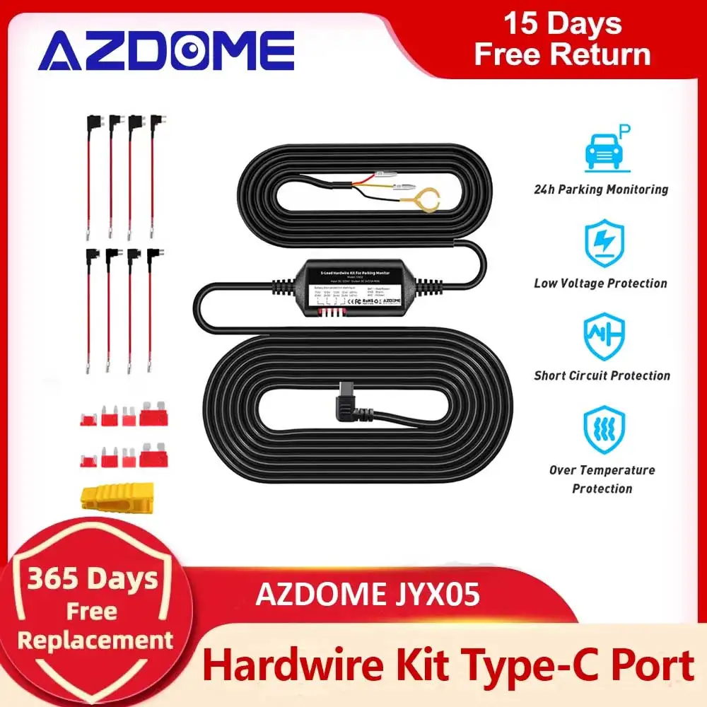 AZDOME JYX05 zestaw narzędzi rekordu wideorejestrator samochodowy dla GS63Pro/M27/M560/M580/PG19X niskiego poziomu ochrony typu C 12V-24V w 5 v2.5a