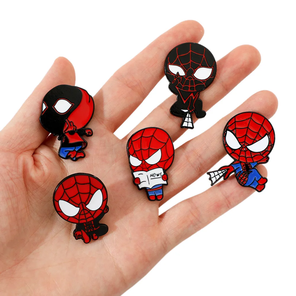 1 Set Spider-Man Hanging Upside Down Enamel Pins Denim Jacket Pin Ladies Brooch Boys Punk Shirt Badge Hat Pin Gift for Friends