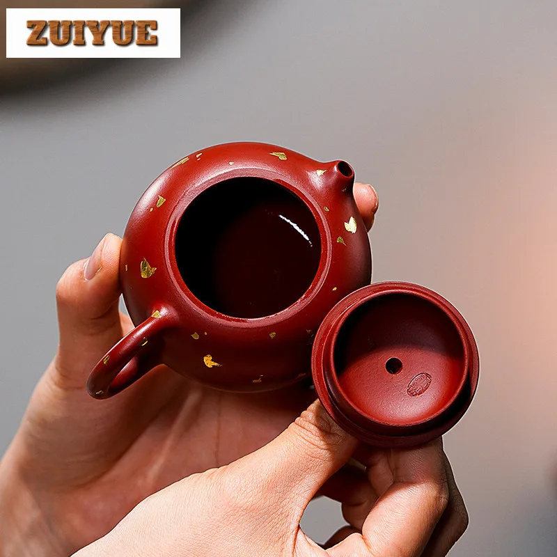 100ml  Yixing Purple Clay Teapots Handmade Gold Tracing Xishi Pot Raw Ore Dahongpao Mud Tea Maker Kettle Zisha Tea Set For Tea