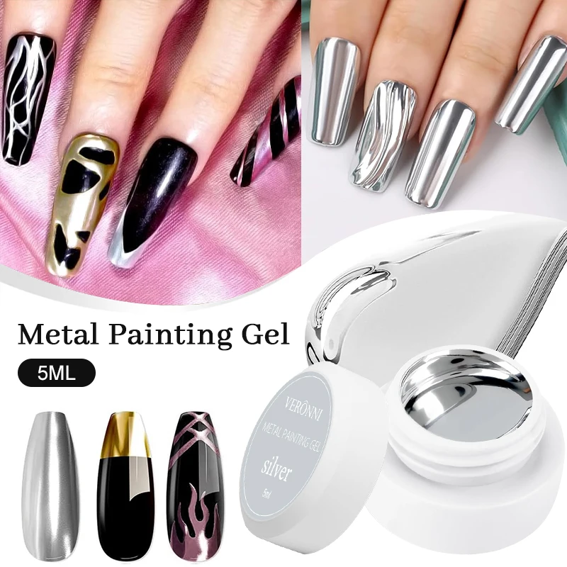 Gel per pittura metallizzata Cromo Oro Argento Oro rosa Smalto per unghie effetto specchio Linea di disegno super luminosa Smalto per nail art francese