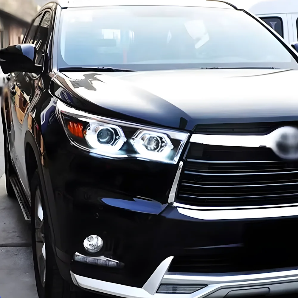 

Car Front lamps For Toyota Highlander 2015-2017All New Upgrade LED Projector Two Lens Angel eyes Daytime Light Accessories