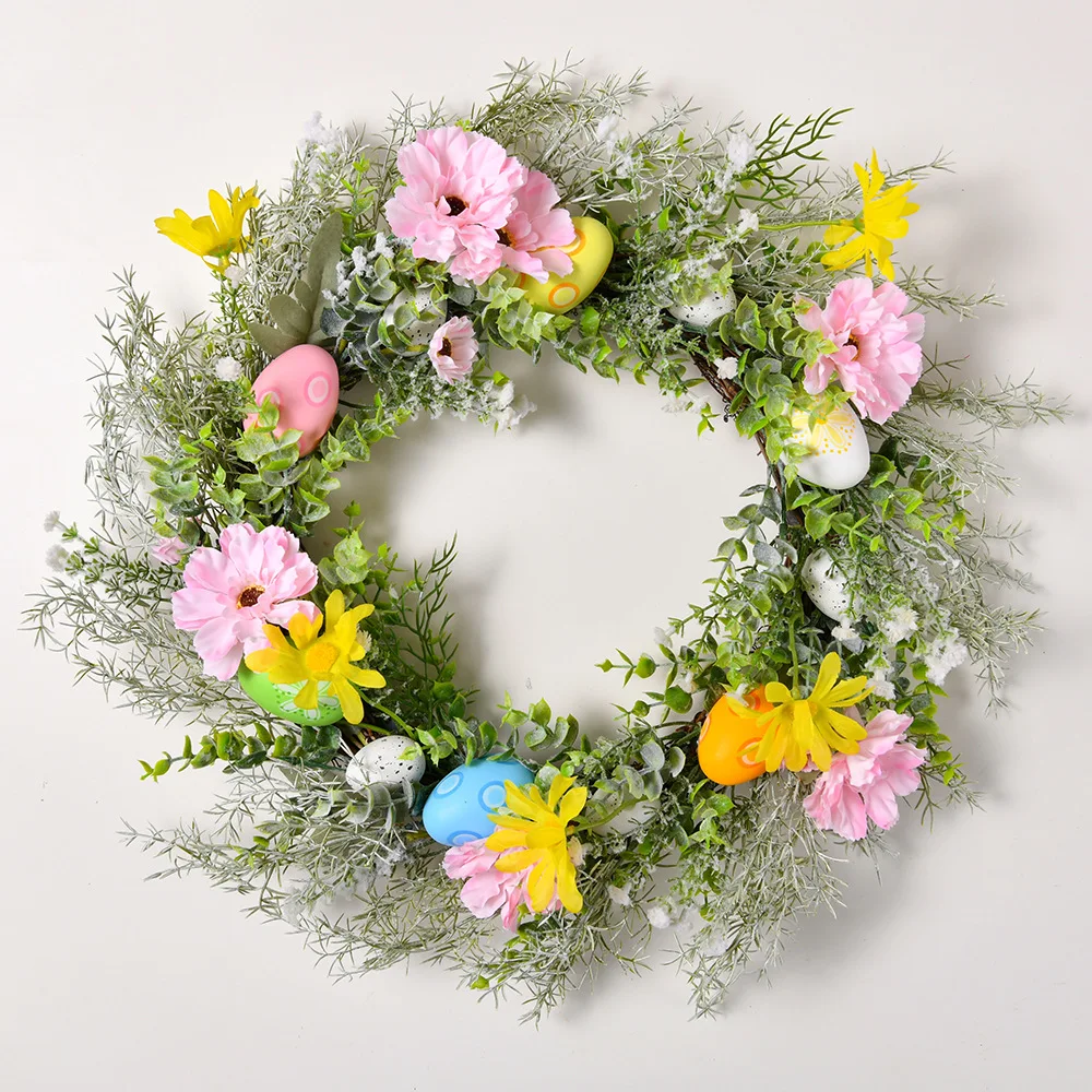 

40cm Easter Wreath Front Door Artificial Flowers Plant with Easter Egg Hanging Garland Easter Decoration Indoor Outdoor Ornament