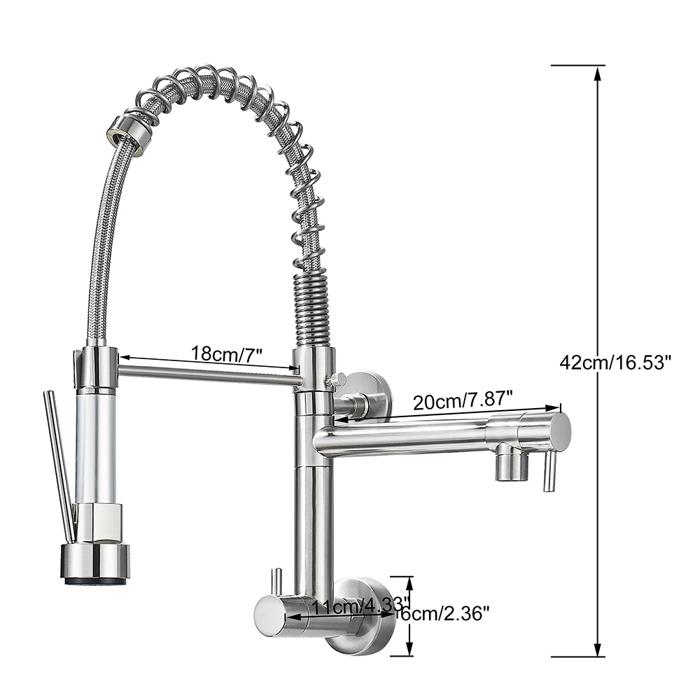 Uythner Pull Down Kitchen Faucet Wall Mounted Cold Water Tap Dual Swivel Spouts Kitchen Crane 360 Rotation Bathroom Kitchen Tap