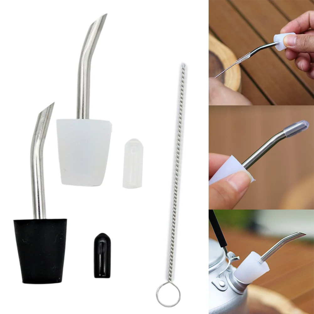 Kettle Drip Filter Spout 6.6x1.4x0.4cm Stainless Steel Extended Water Pipe Conversion Spout With Cleaning Brush Kettle