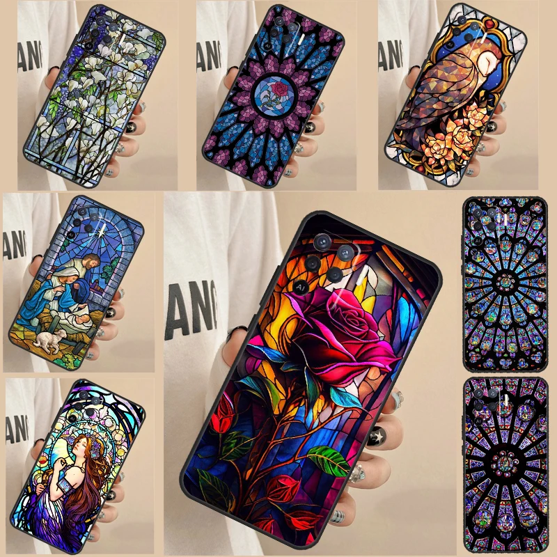 Stained Glass Painting For OPPO A98 A78 A58 A96 A76 A16 A15 A5 A9 A53 A54 A74 A94 A52 A72 A17 A77 A57S A54S Case