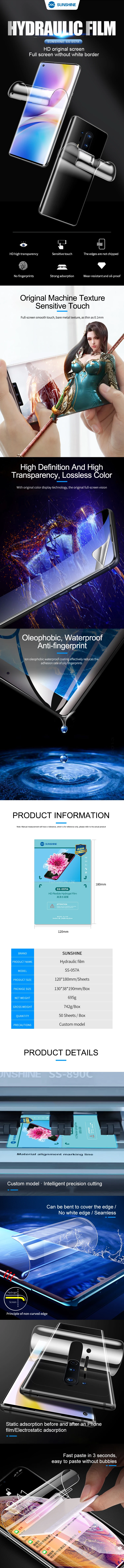 SUNSHINE SS-057A 057H 057 057R 057E 057B 075S matt, HD Original Sunshine Hydrogel Film für SS-890C Serie Schneidemaschine – Detail 1