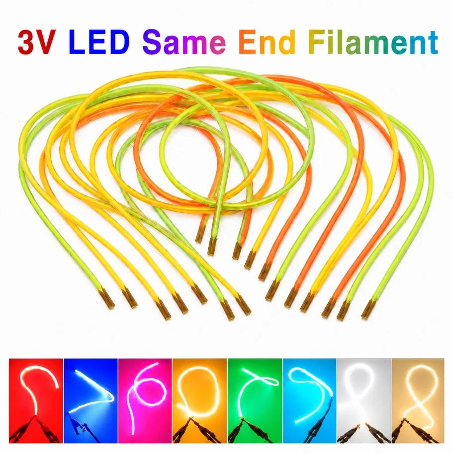 3V LED Same End Filament Flexible Multicolor Diode Ultra Slim DIY Retro Edison Bulb Lamp Parts for Festival Party Decor Lighting