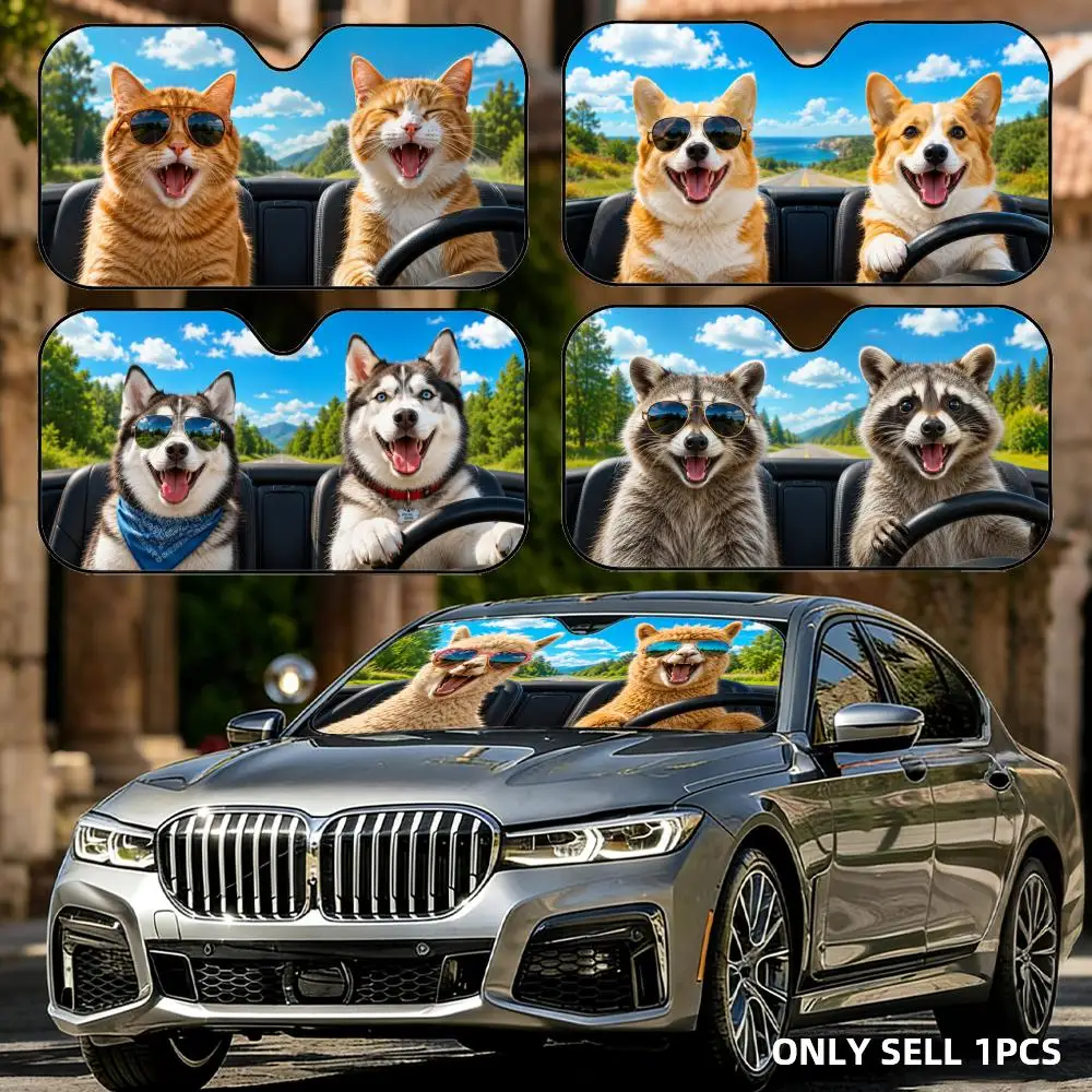 Cute Animal Tour Driving Sun Visor Foldable Aluminum Foil Car Windshield Sun Shade - UV Protection & Heat Insulation Visor