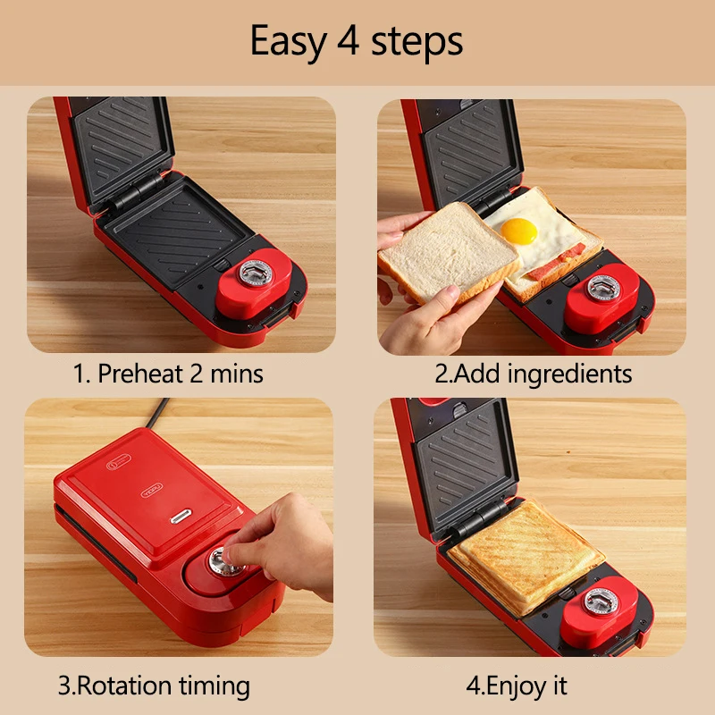 Sandwichera eléctrica multifunción de 650W, máquina de gofres antiadherente para desayuno automático, tostadora de pasteles y huevos con burbujas, 220V