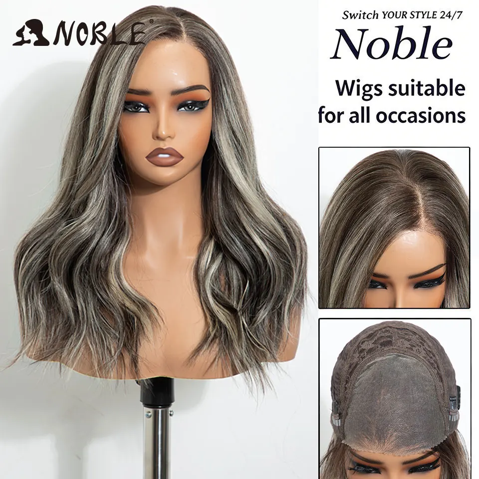 Edle synthetische Lace-Front-Perücke, 6x4, mit freiem Scheitel, vorgezupfte, gewellte Perücke, 18 Zoll, gewellte, gestufte Perücke, Ombré-Braun-Blond-Perücken für Damen. – Detail 8