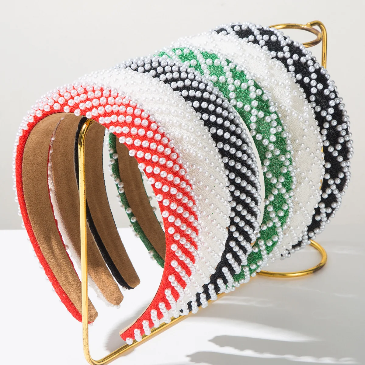 

Headbands for Women Valentines Day Padded Pearl Headband Bejewelled Bridal Hair Hoop Wedding Hair Accessories Wholesale