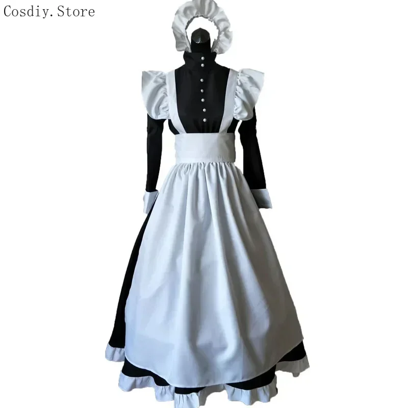 S-XXL Colonial Victorian Maid Halloween Costume Women Servant Festival Carnival Cotton Dress Housekeeper Apron Outfit For Adult