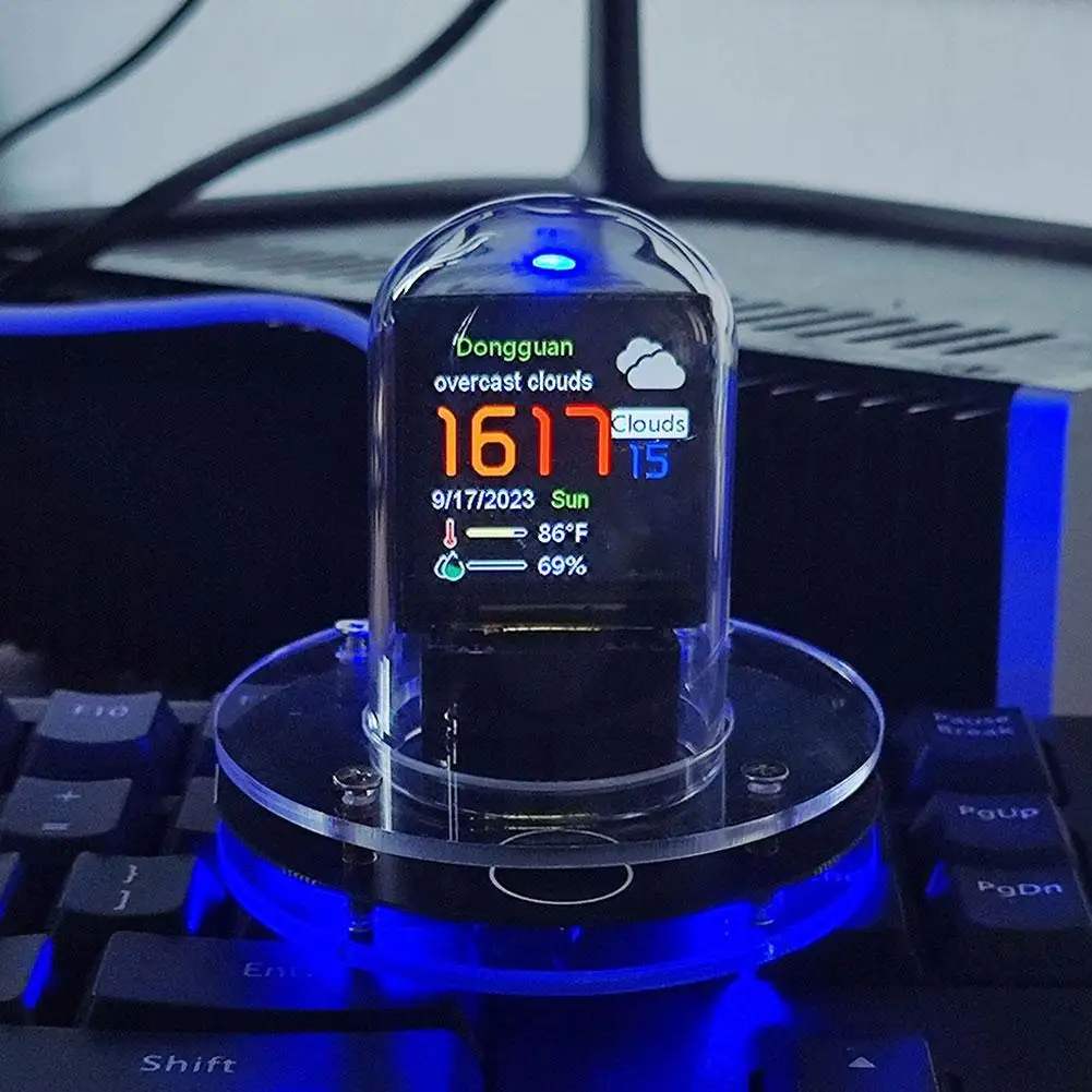 Crystal Holographic Desktop Decor Smart Weather Station orologio digitale con animazioni GIF Album di immagini orologio WIFI in rete