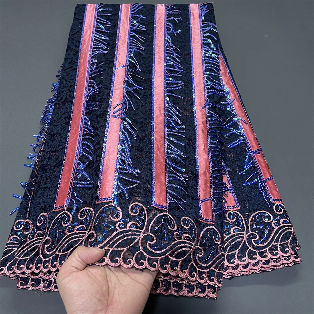 

2025 High Quality African Lace Fabric Embroidery French Tulle Lace Pure Cotton 5Yards Prom Dresses Latest Damask Wedding PS0081