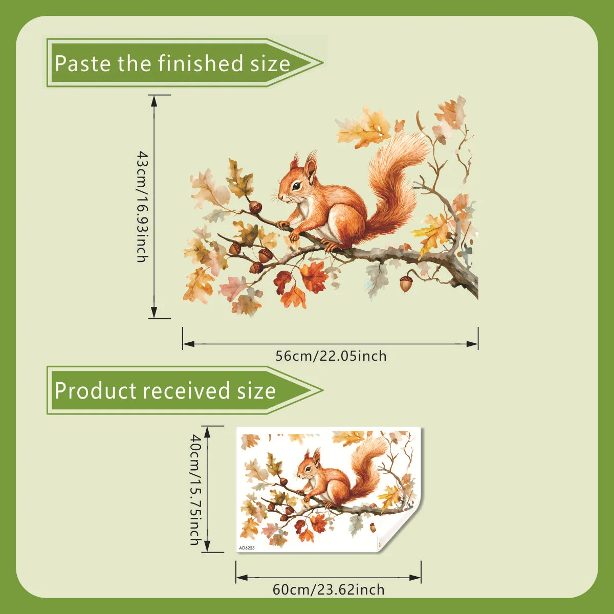 Watercolor Wall Stickers Autumn Maple Leaves Tree Branches Squirrels  Kid Room Living Room Bedroom Decoration Self-adhesive