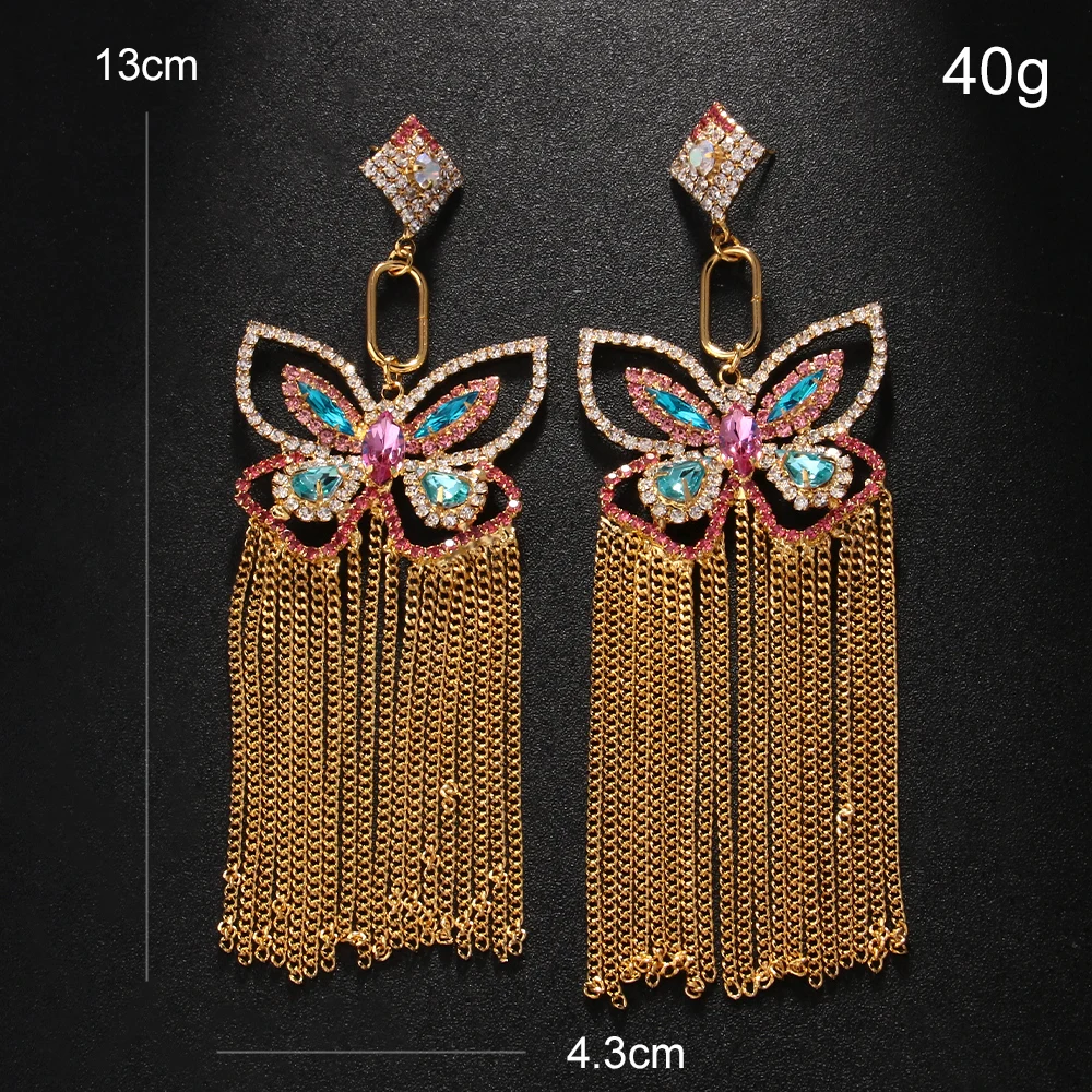 Shiny Purple Butterfly Tassel Earrings Y2k Elegant for Women Crystal Pendant Earrings Charms Jewelry Luxury Designer Tending