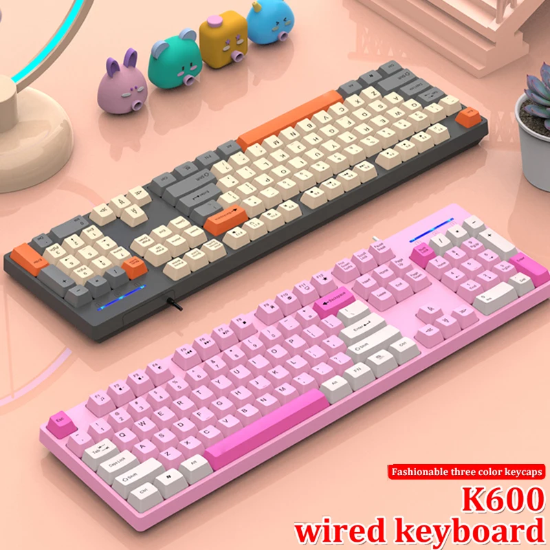 

K600 USB Wired Game Keyboard 104 Keys wireless Keyboard Three Color Keycaps Desktop/Laptop Home Office Female Male Keyboard