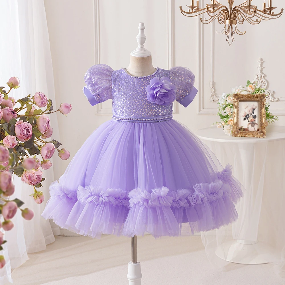 HETISO Sequined Bridesmaid Dress for Girls Elegant Wedding Evening Princess Gown Kids Birthday Party Clothing 3-10 Years