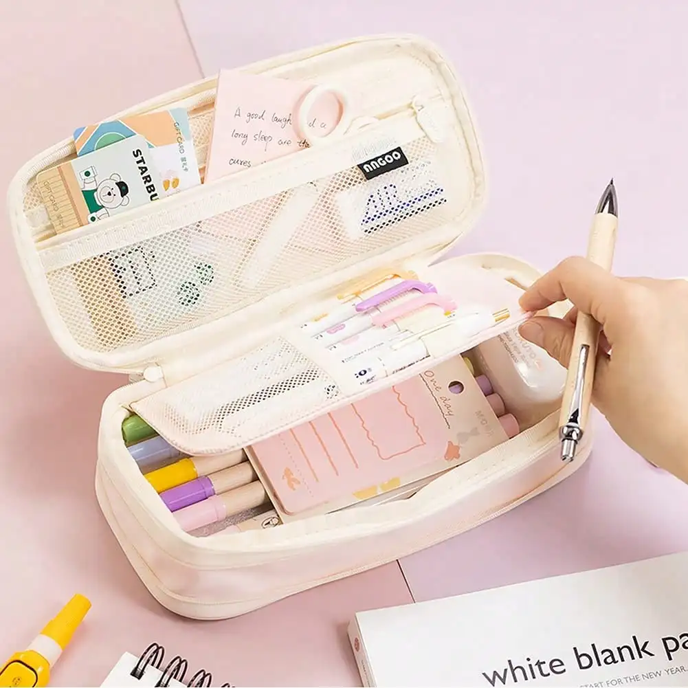 Large Capacity Pencil Case With Compartments, Expandable Pencil Bag Pouch For School & Office Supplies, Portable Stationery Organizer And Makeup Cosmetic Bag