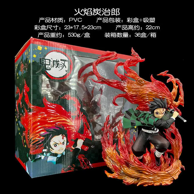 Anime Demon Slayer Kamado Tanjiro Fire Breath Style Figure Boxed Model Desktop Decoration Collectible Ornament Holiday Gift Toy