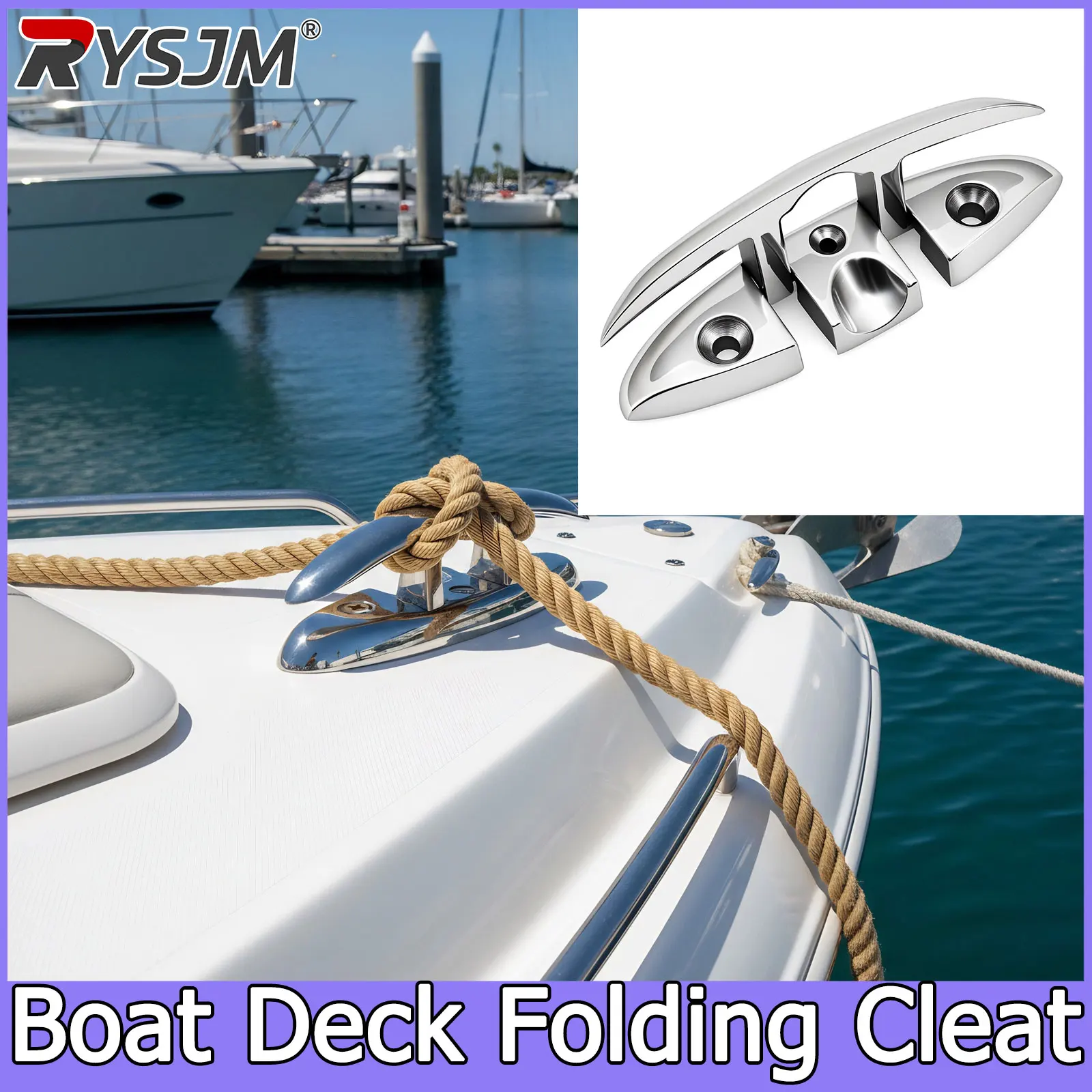  1/2/3/4 pcs 5inch Boat Deck Folding Cleat Marine Mooring Folding Cleat Stainless Steel High Mirror Polished Glossy Boat Deck