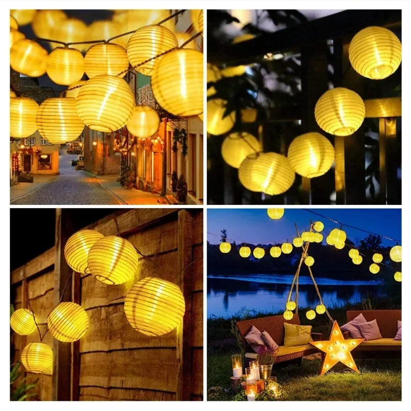 Luci a corda a lanterna solare Ghirlanda a LED per esterni impermeabile Luce fata Decorazione da giardino per patio Luce per la festa di nozze di Natale