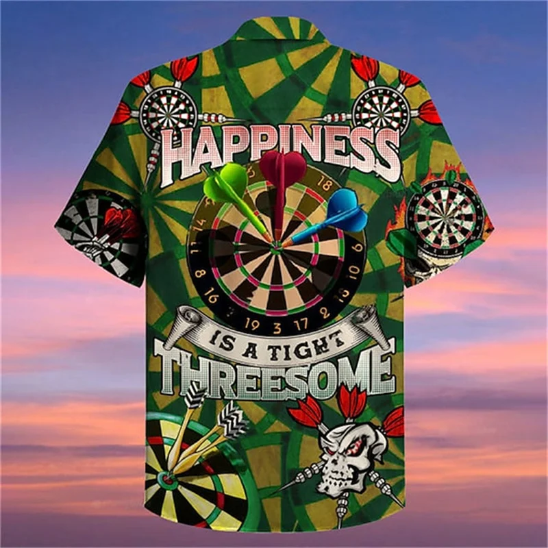 Men's Darts Printed Short Sleeved Shirts Summer Casual Shirt Hawaii Beach Vacation Shirt Men's Exquisite Printed Shirts