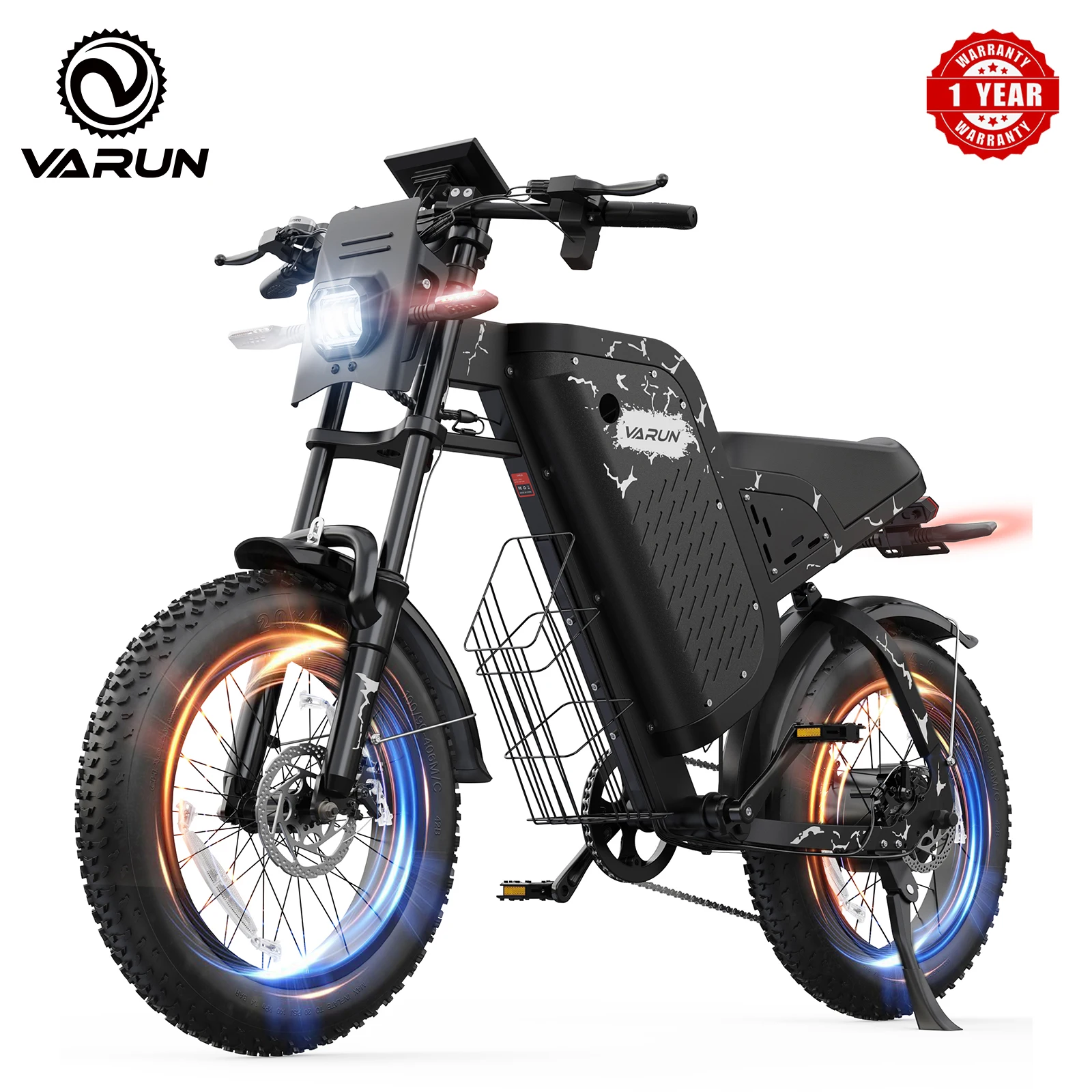 Bicicleta elétrica adulta Varun X-Plorer Rapto, potência máxima de 1000 W, 48 V 20,8 Ah, pneu gordo 20 "x4, 28 MPH, E-bike UL 2849, 1 ano de garantia
