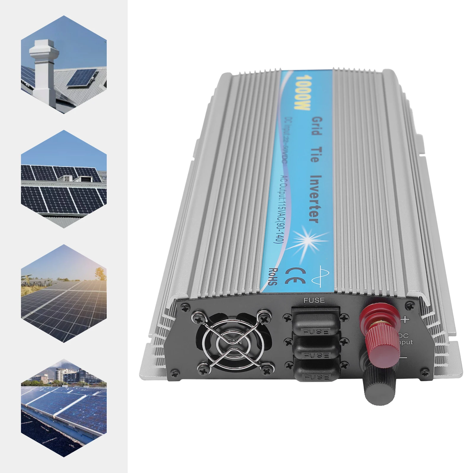 1000W Grid Tie Inverter MPPT Pure Sine Wave 22-50VDC Solar Input AC90-140V Output for 36V Solar Panel