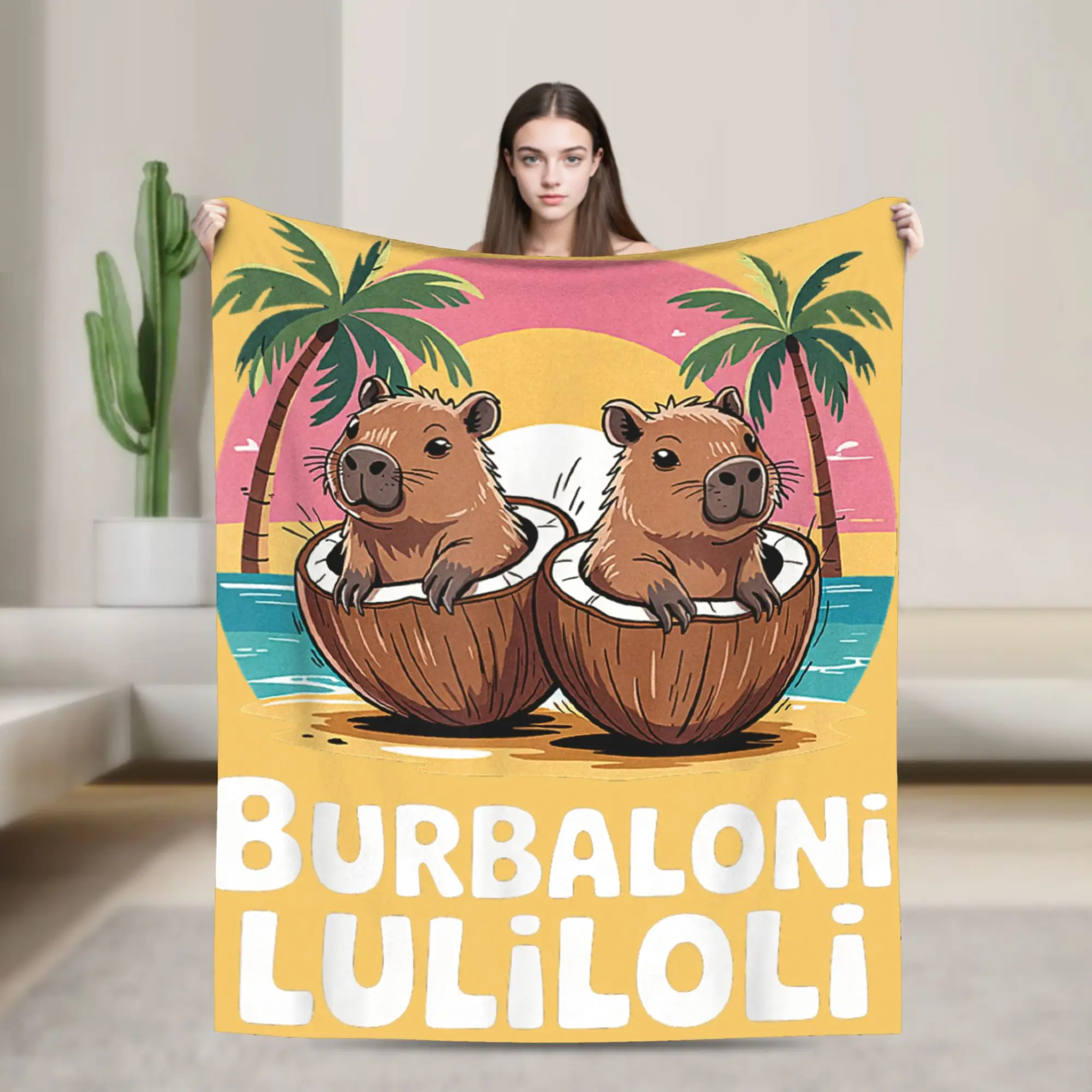 

Italian Brainrot Meme Burbaloni Luliloli Capybara Blankets Flannel Throw Blanket For Outdoor Super Soft Custom Quality Bedspread