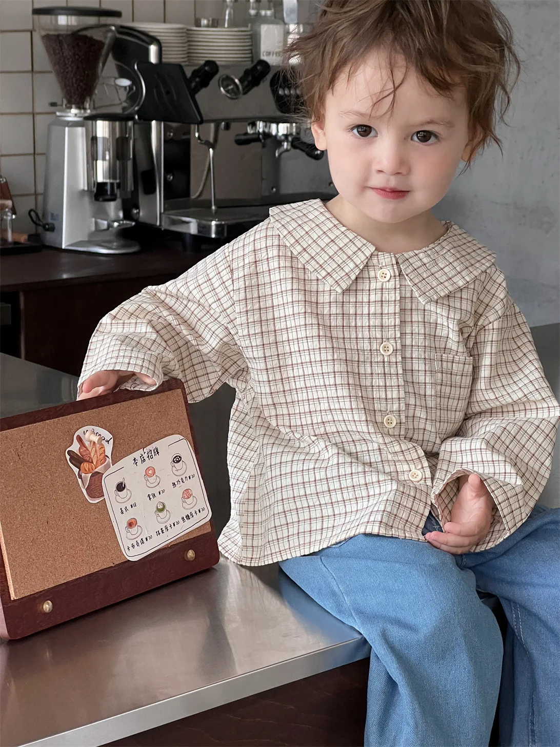 2025 Spring New Baby Boy Lapel Plaid Shirts Infant Girl Long Sleeve Tops Cute Toddler Loose Casual Shirt Children Clothes