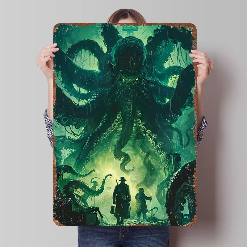 Cthulhu Awakens Printed Poster Customized Wall Art Retro Vintage Metal Tin Signs for Mancave Decoration Room Home Decor Items