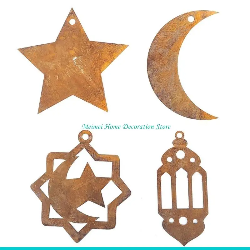 H7BF Rusty Outline Star Moon Pendant Charm for Indoor and Outdoor Decors Yard Sign