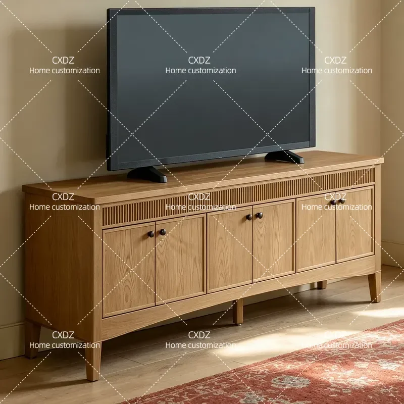 American Retro Solid Wood TV Cabinet Log Color Multi Door Living Room Furniture Assembly Free Audio Visual Storage Cabinet